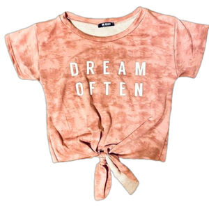 Pink Tie Dye Tie Front Crop Top